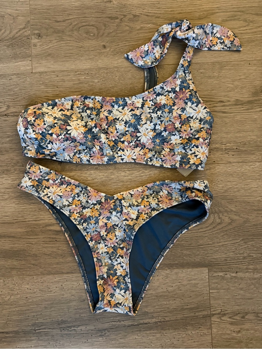 Abercrombie & Fitch Floral One-Shoulder Bikini in Navy, Yellow, Pink